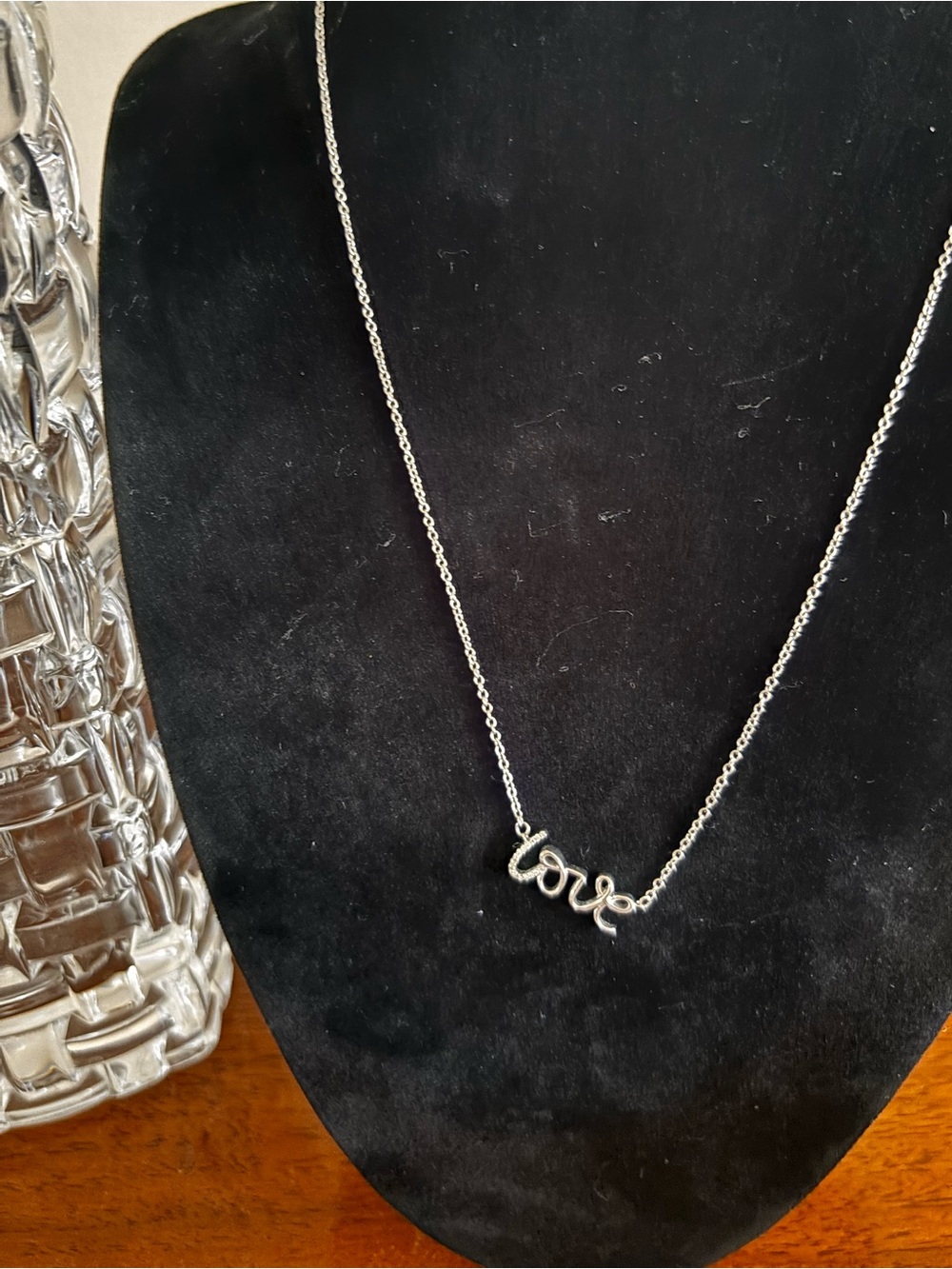 Silver 'love' Script Natural Diamond Necklace